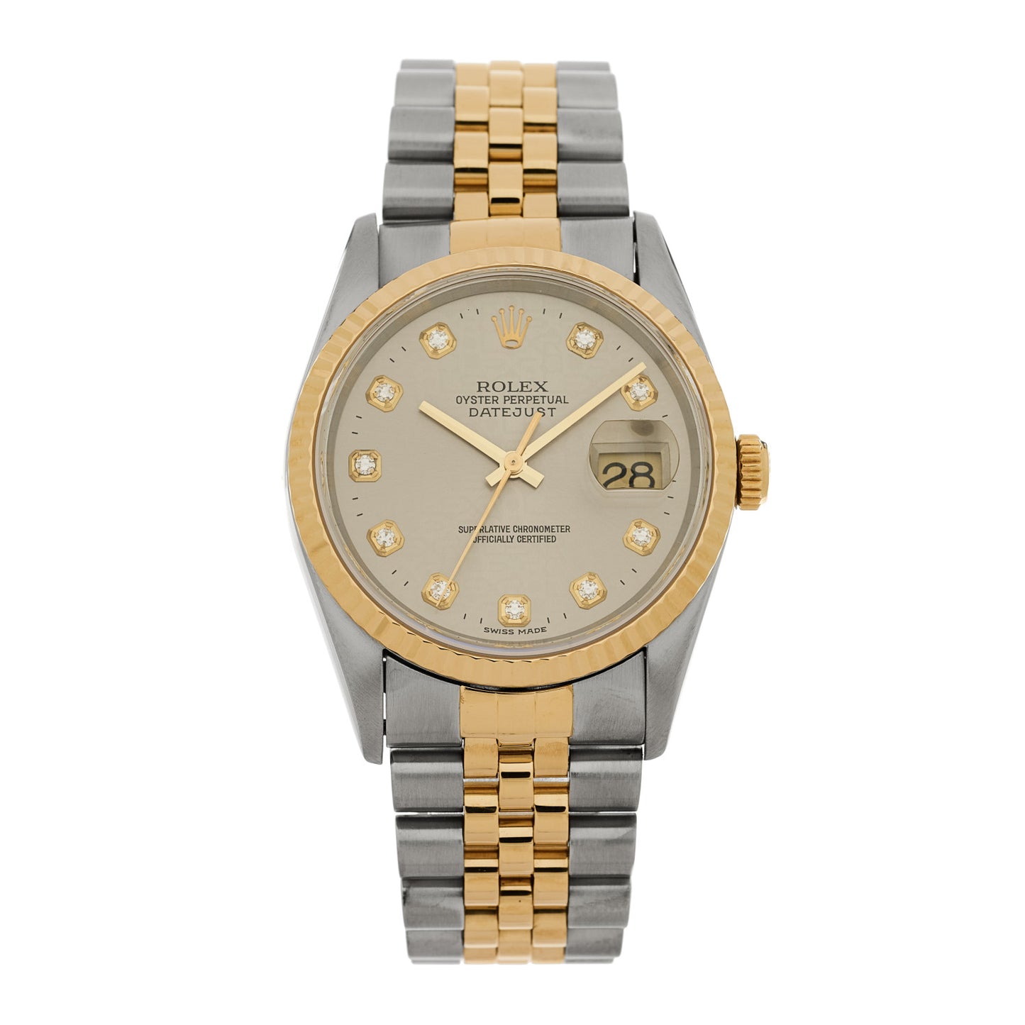Stainless Steel 18K Yellow Gold Diamond 36mm Oyster Perpetual Datejust Watch Silver Jubilee 16233