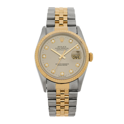 Rolex Stainless Steel 18K Yellow Gold Diamond 36mm Oyster Perpetual Datejust Watch Silver Jubilee 16233 1 of 5