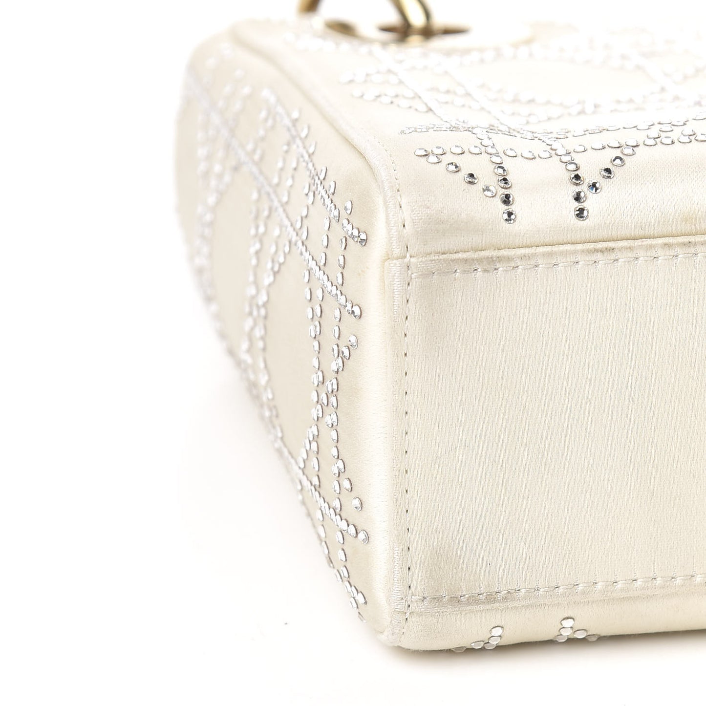 Satin Crystal Cannage Mini Lady Dior White