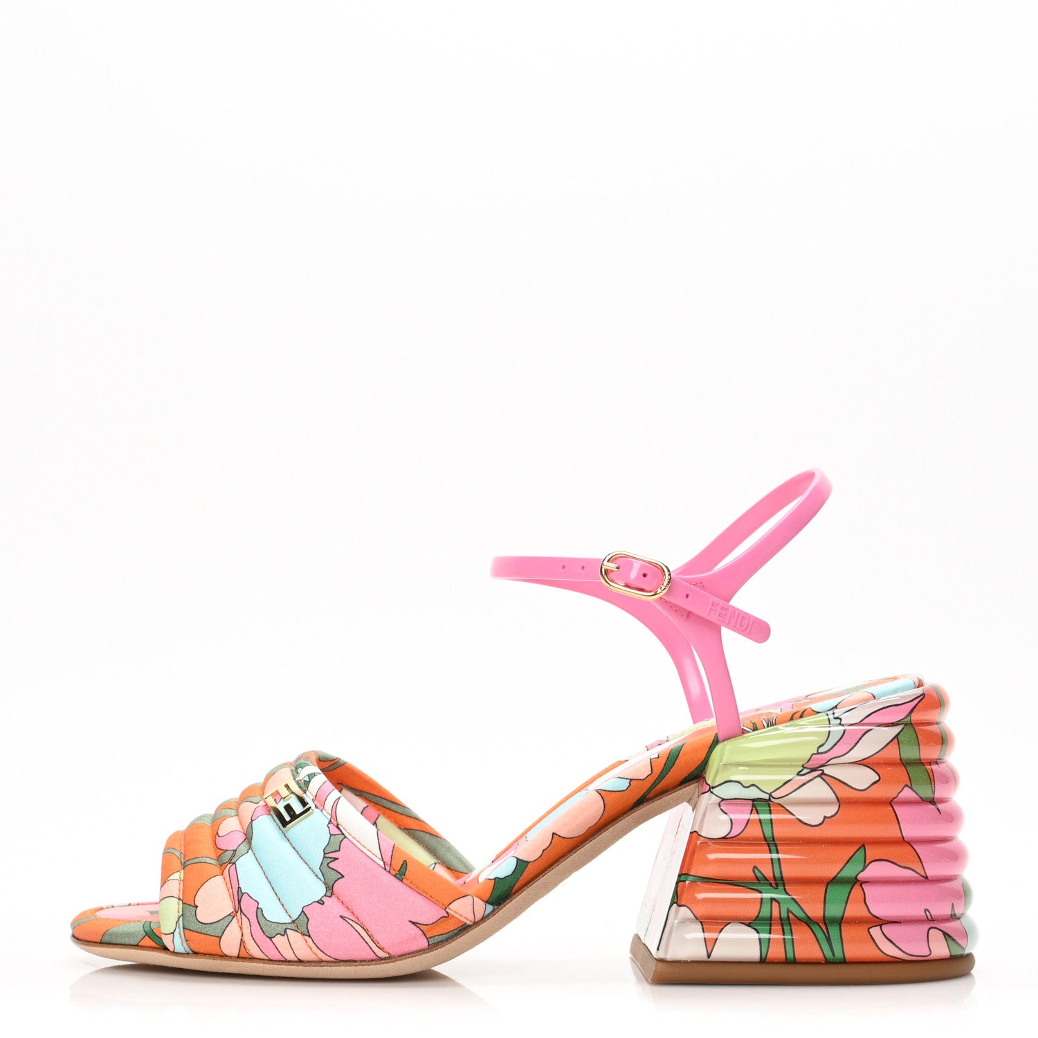 Fendi Fabric Calfskin Promenade Slingback Sandals 38 Arancio Multicolor Lipstick 1 of 9