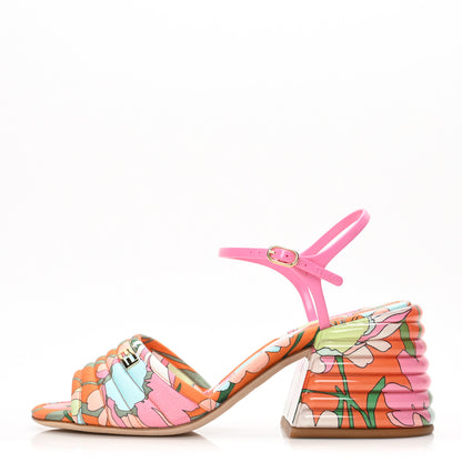Fendi Fabric Calfskin Promenade Slingback Sandals 38 Arancio Multicolor Lipstick 1 of 9