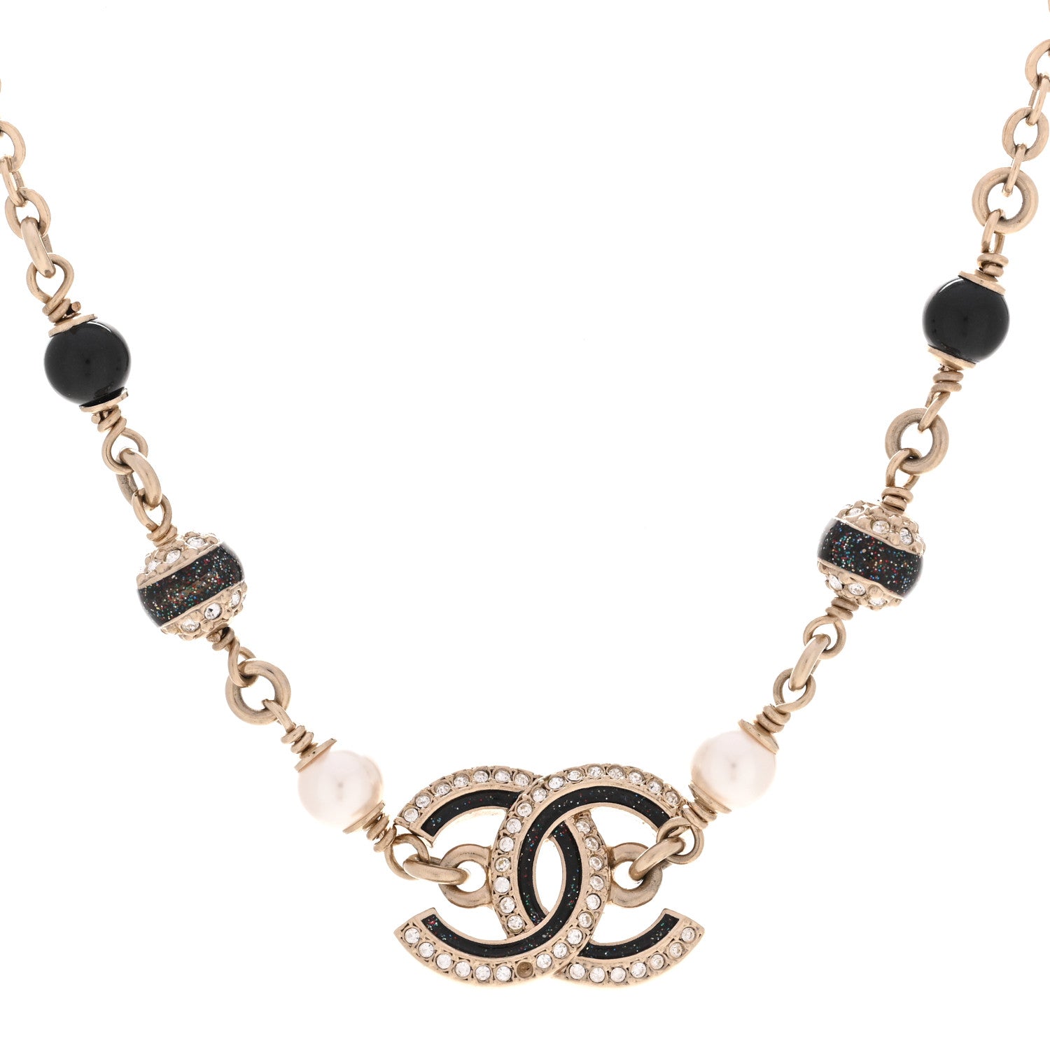 Chanel Glitter Enamel Crystal CC Beaded Choker Gold Black 4 of 6