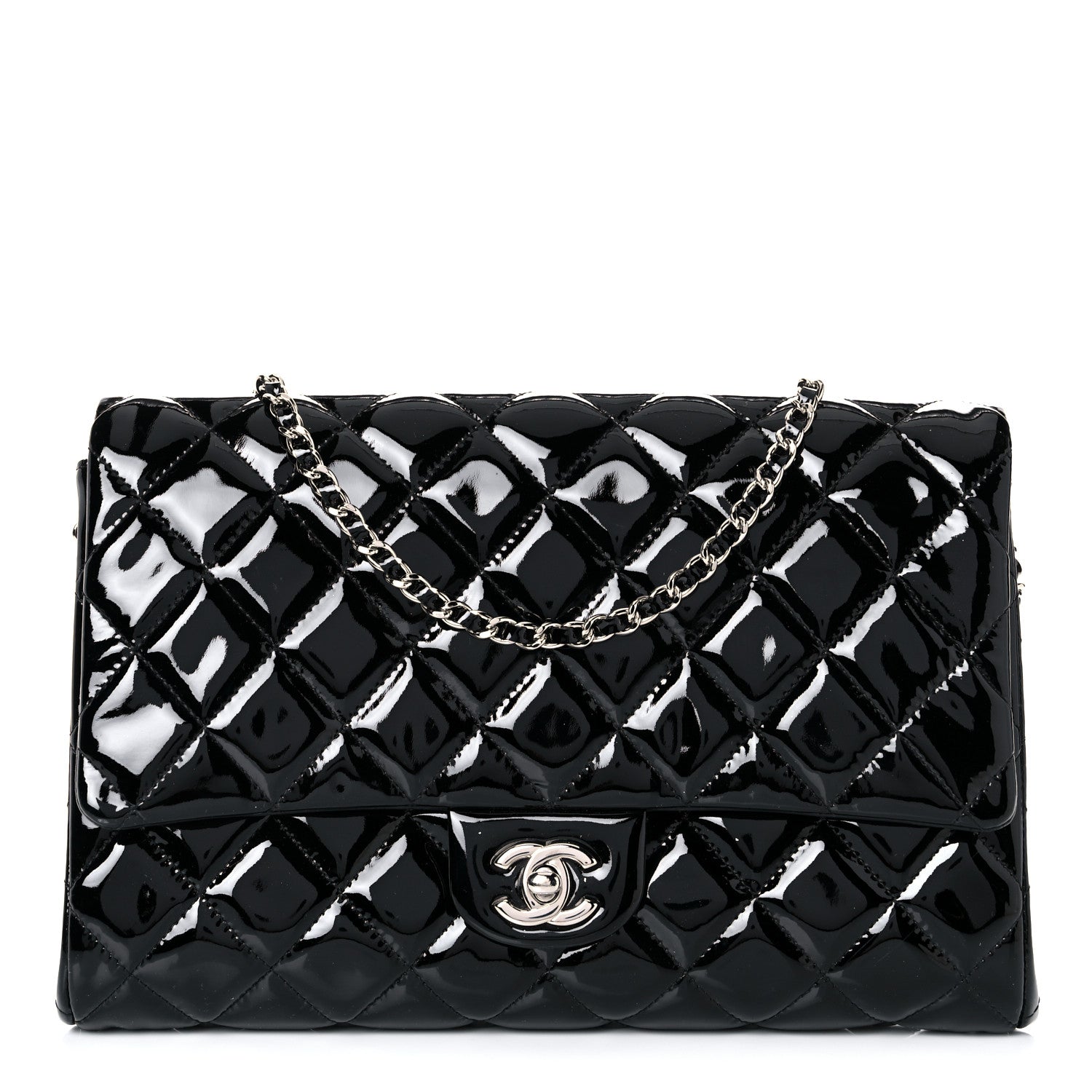 Chanel Patent Quilted Clutch with Chain Flap Black 1 of 12