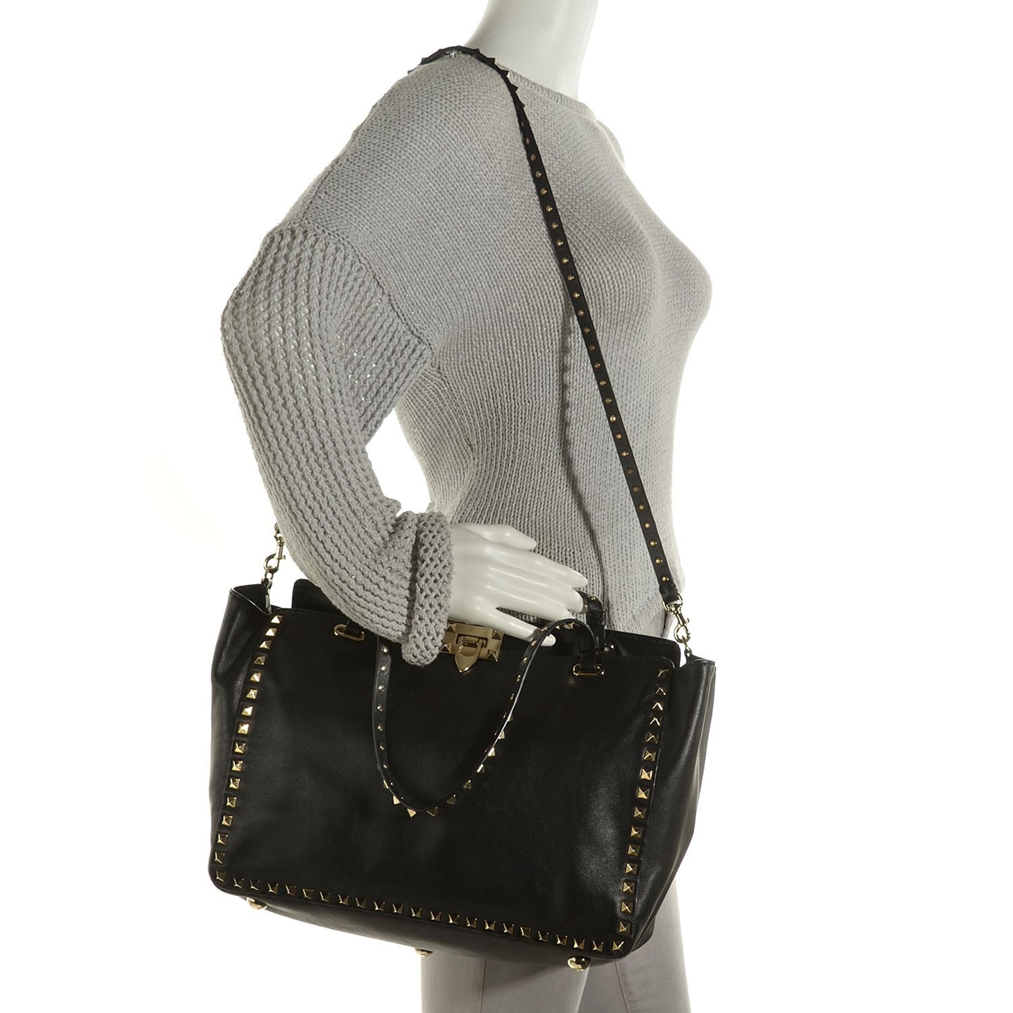 Vitello Medium Rockstud Tote Black
