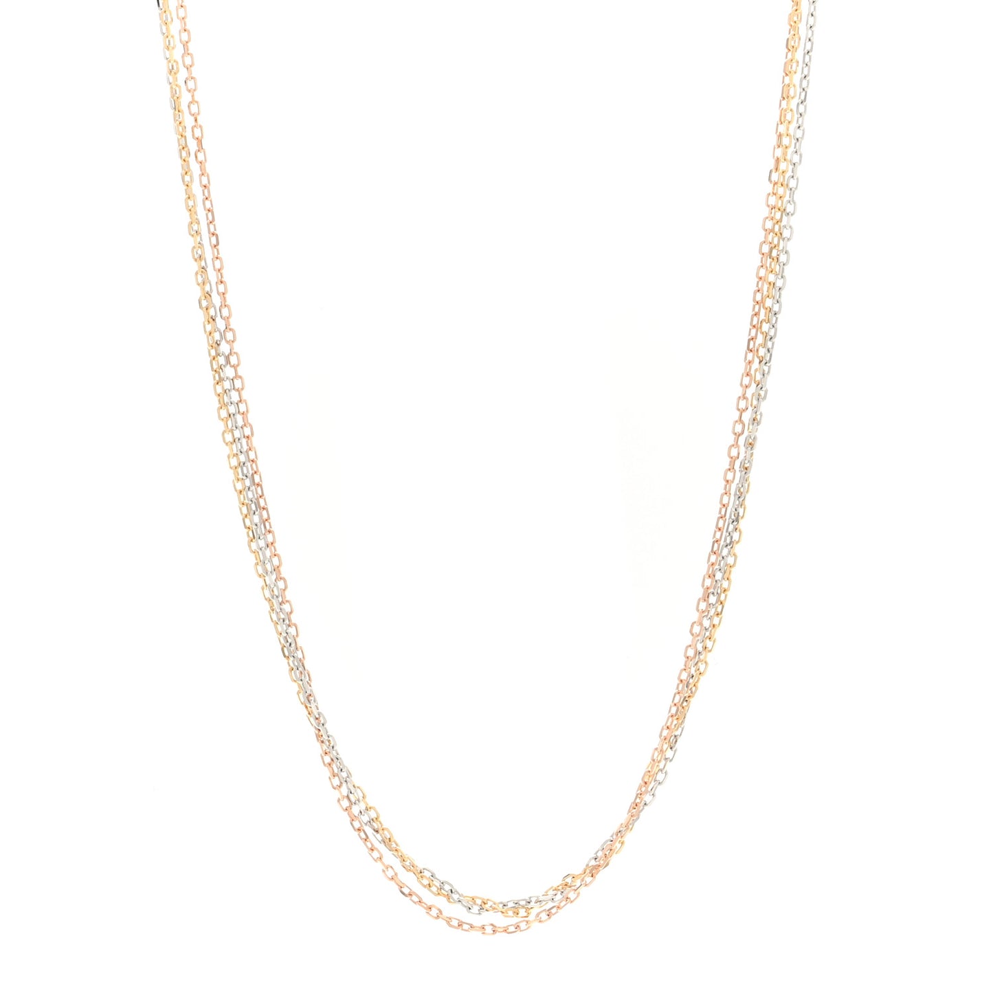 18K Pink Yellow White Gold Three Chain Necklace