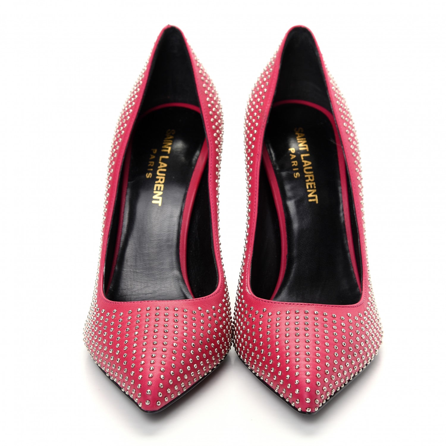 Saint Laurent Calfskin Micro Stud Paris 105 Pumps 38 Fuchsia 2 of 11