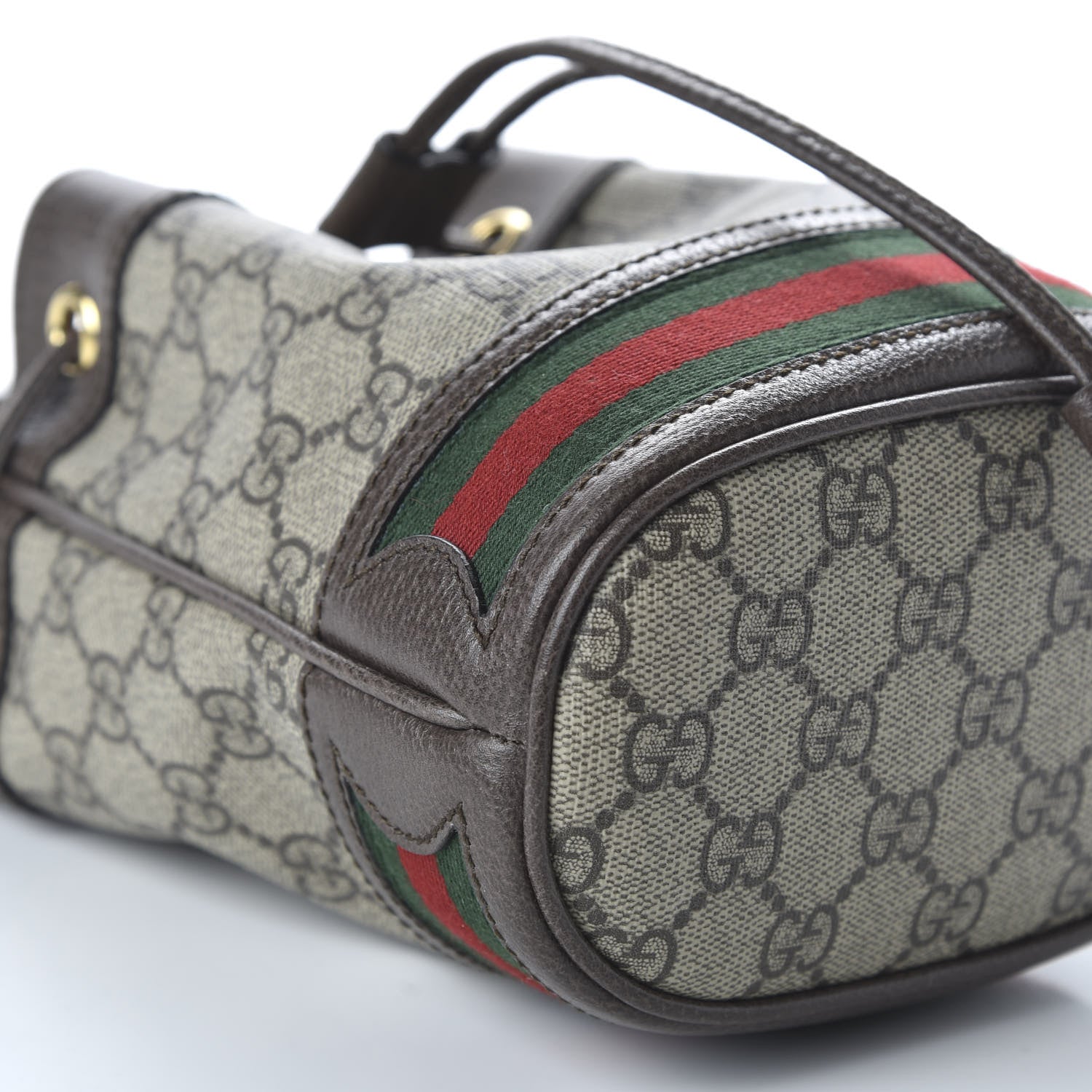 Gucci GG Supreme Monogram Web Mini Ophidia Bucket Bag Brown 5 of 9