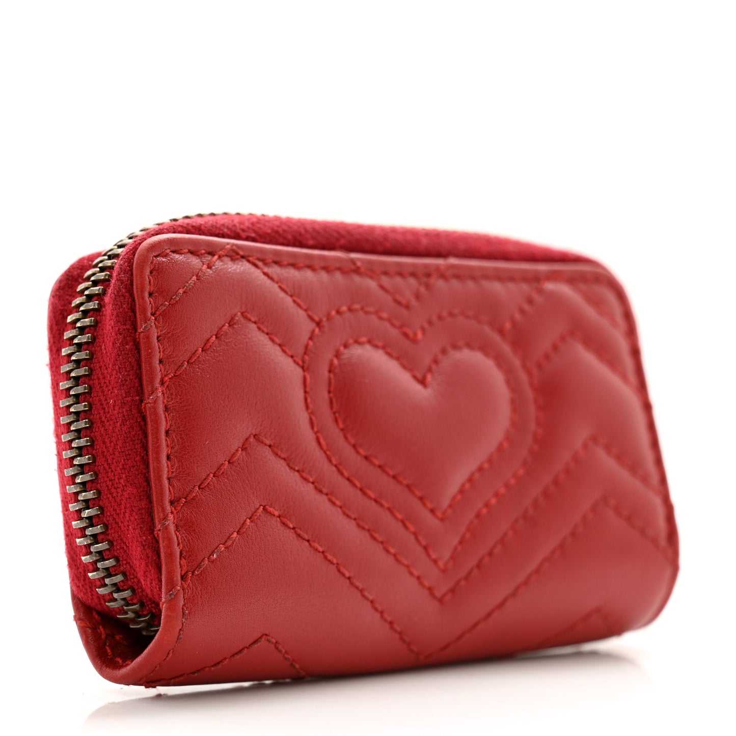 Calfskin Matelasse GG Marmont Zip Around Key Case Hibiscus Red