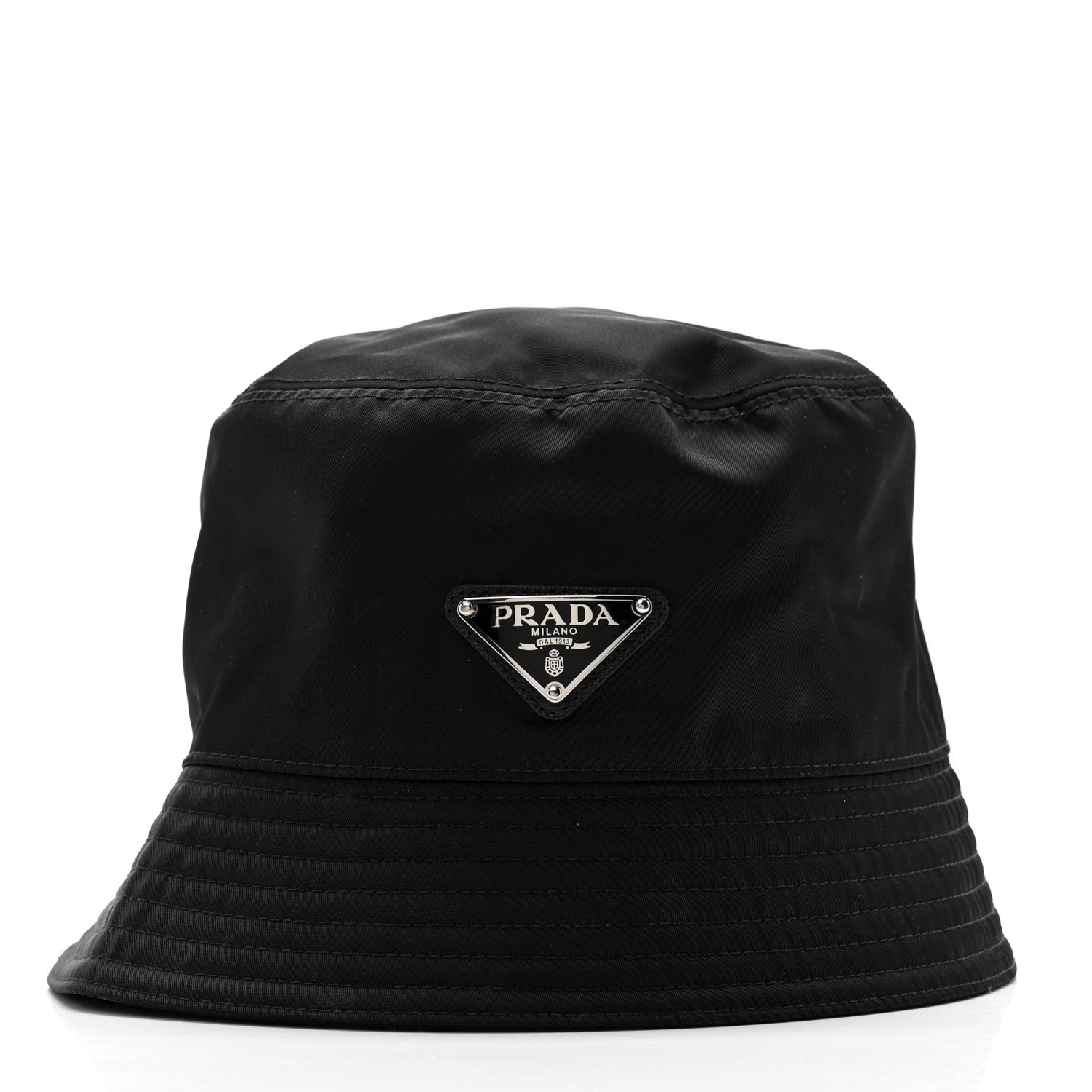 Prada Re-Nylon Metal Triangle Logo Womens Bucket Hat S Black 3 of 9