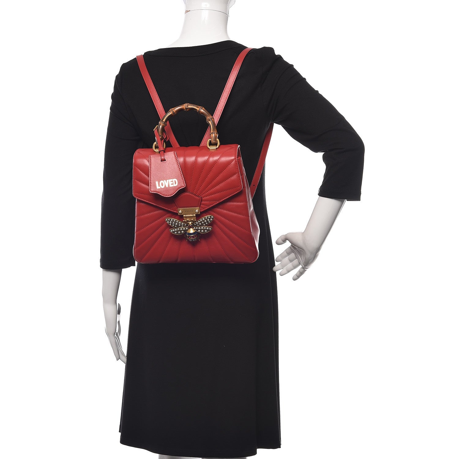 Gucci Calfskin Bamboo Trapuntata Queen Margaret Backpack Hibiscus Red 2 of 12