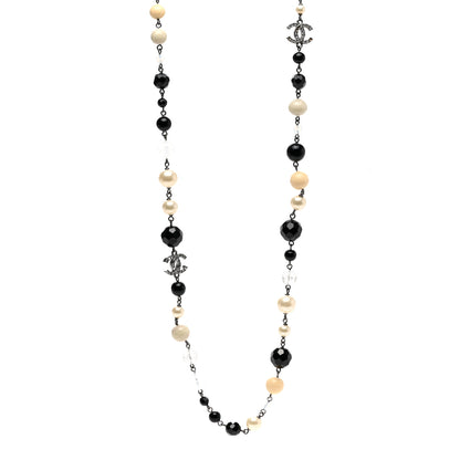 Chanel Pearl Crystal Bead CC Long Necklace Black 1 of 7