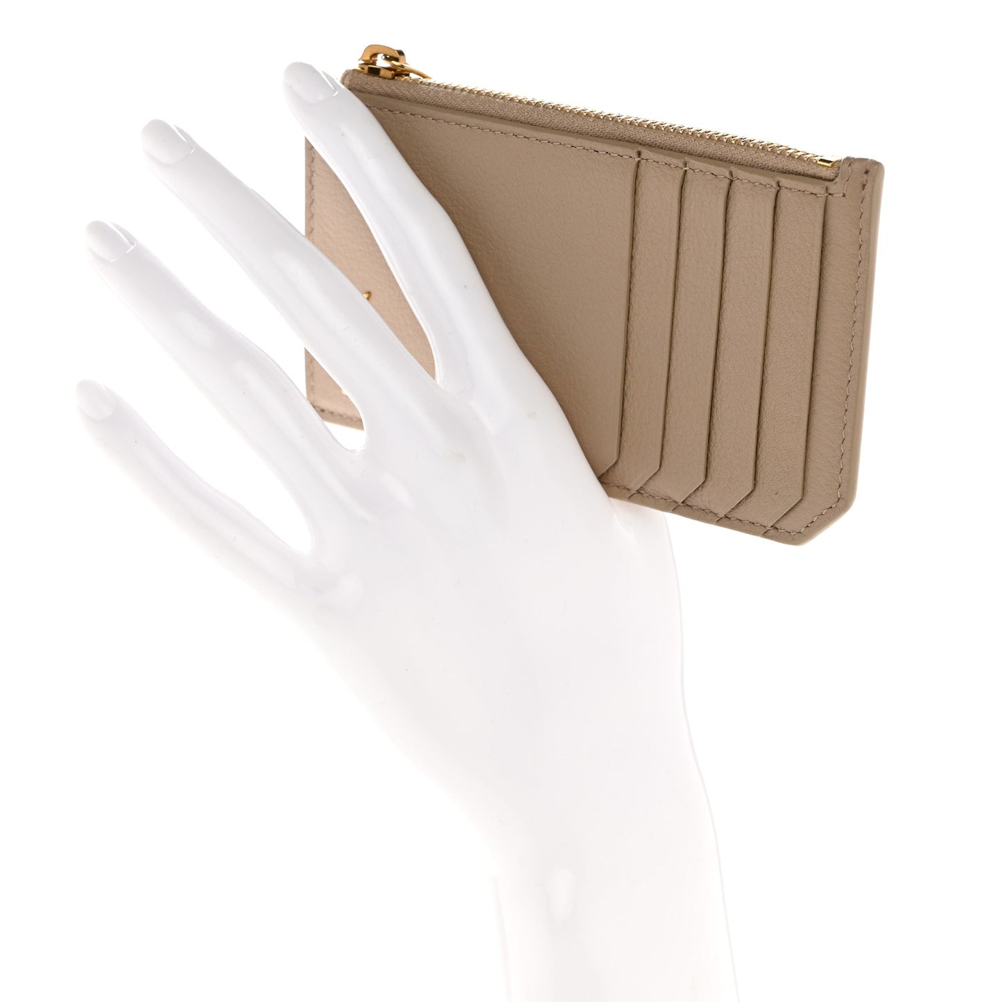 Grained Calfskin Monogram 5 Fragments Zip Pouch Card Holder Beige