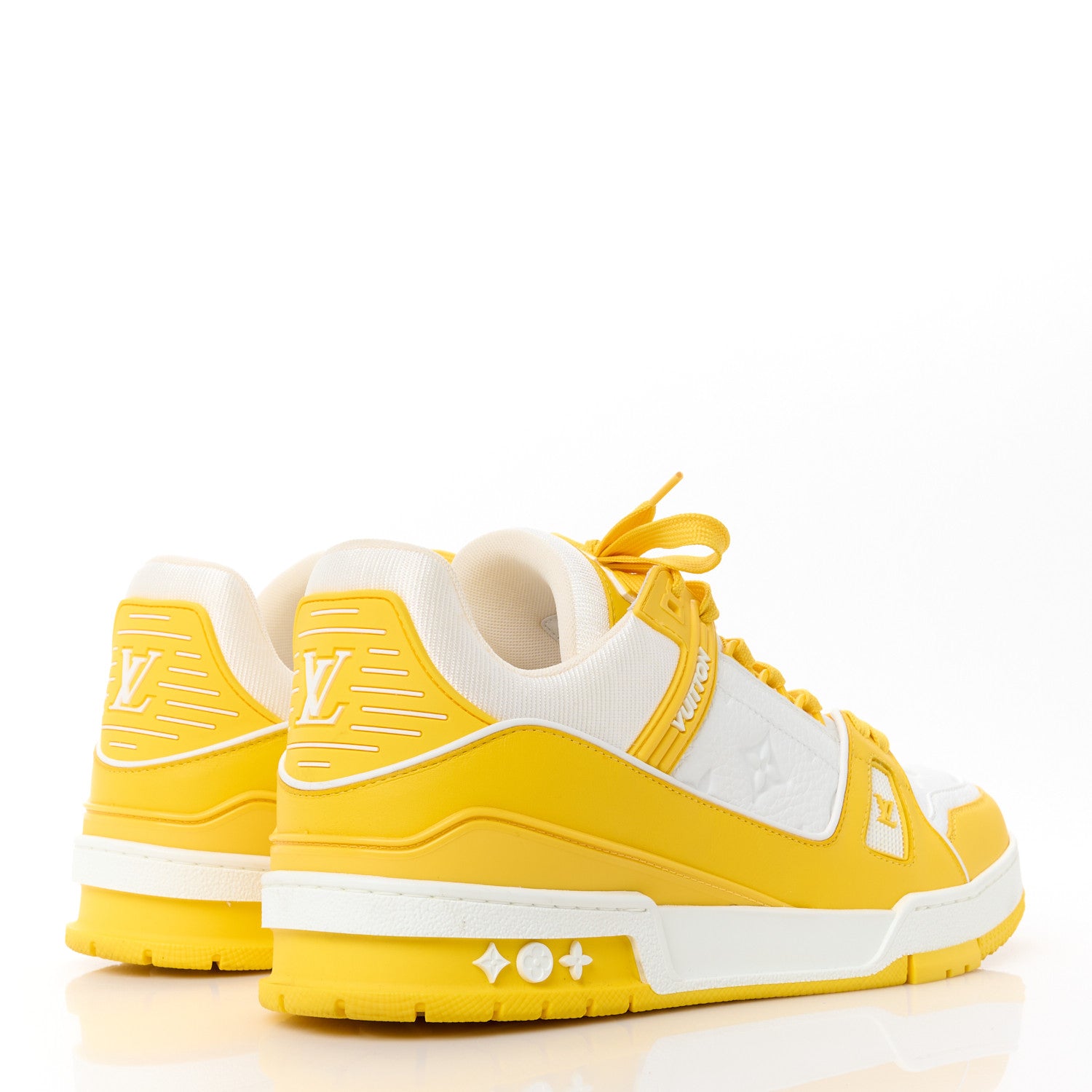 Louis Vuitton Calfskin Embossed Monogram Mens LV Trainer Sneakers 8.5 Yellow White 4 of 10