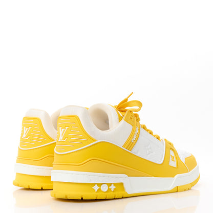 Louis Vuitton Calfskin Embossed Monogram Mens LV Trainer Sneakers 8.5 Yellow White 4 of 10