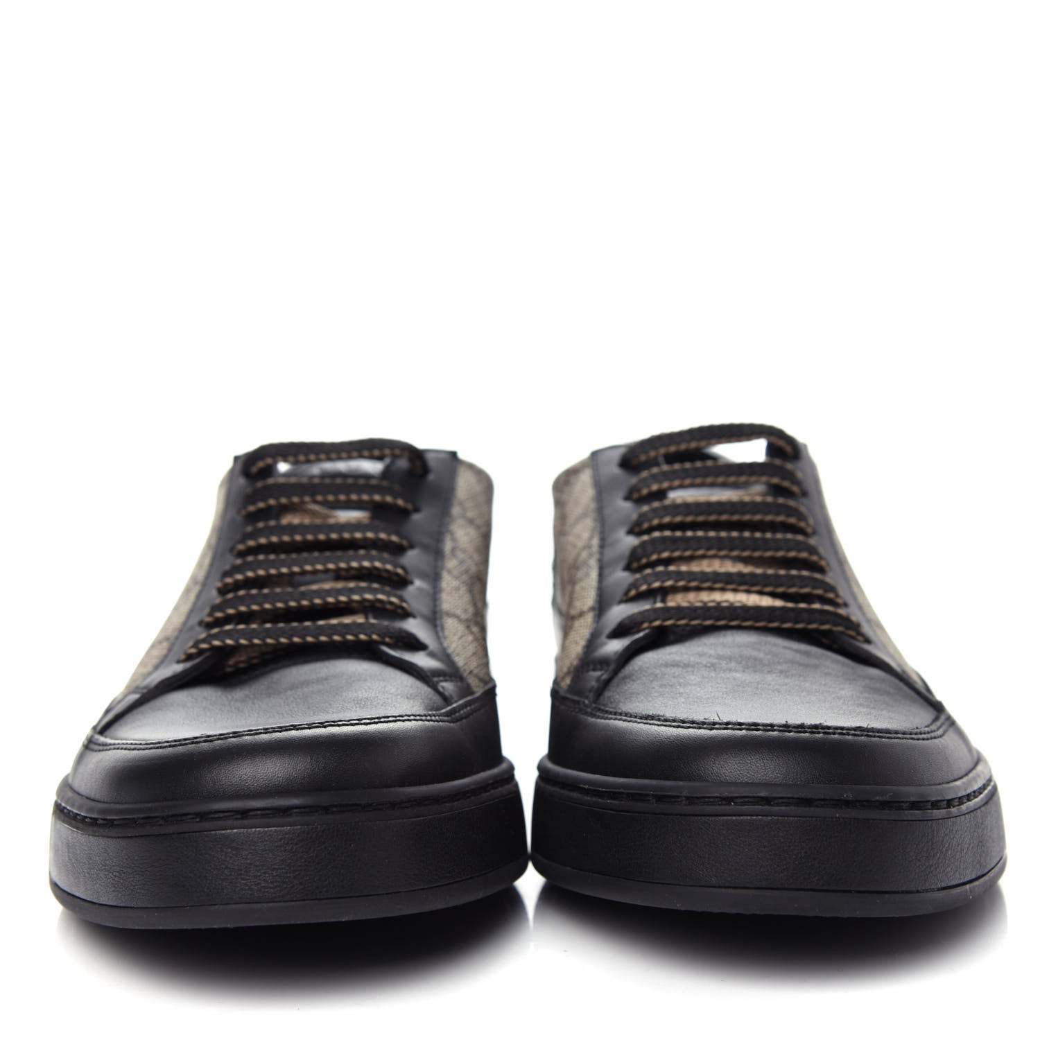 Gucci GG Supreme Monogram Mens Low Top Sneakers 8 Black Beige Ebony 2 of 11
