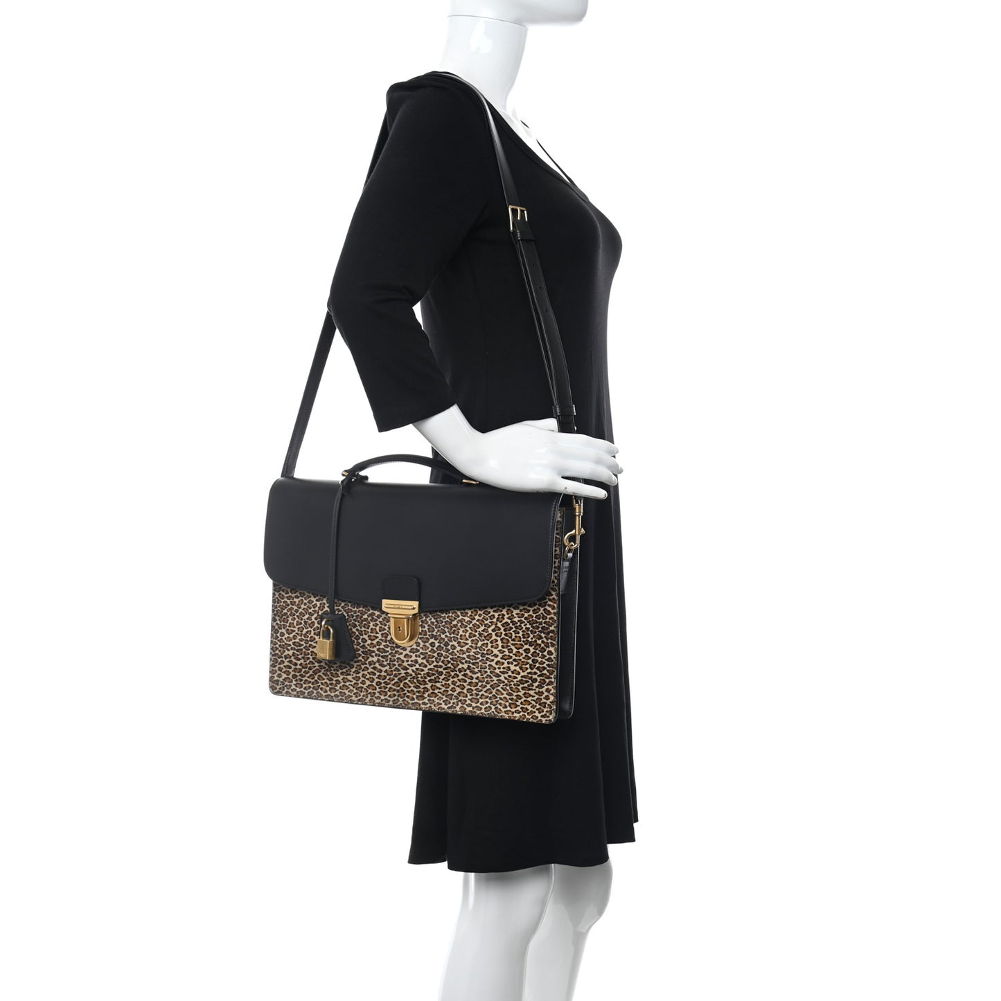 Calfskin Cartable Pony Hair Small Briefcase Black