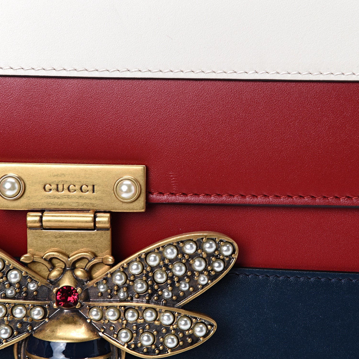 Gucci Calfskin Sylvie Web Queen Margaret Shoulder Bag Blue Agata Hibiscus Red Mystic White 10 of 11