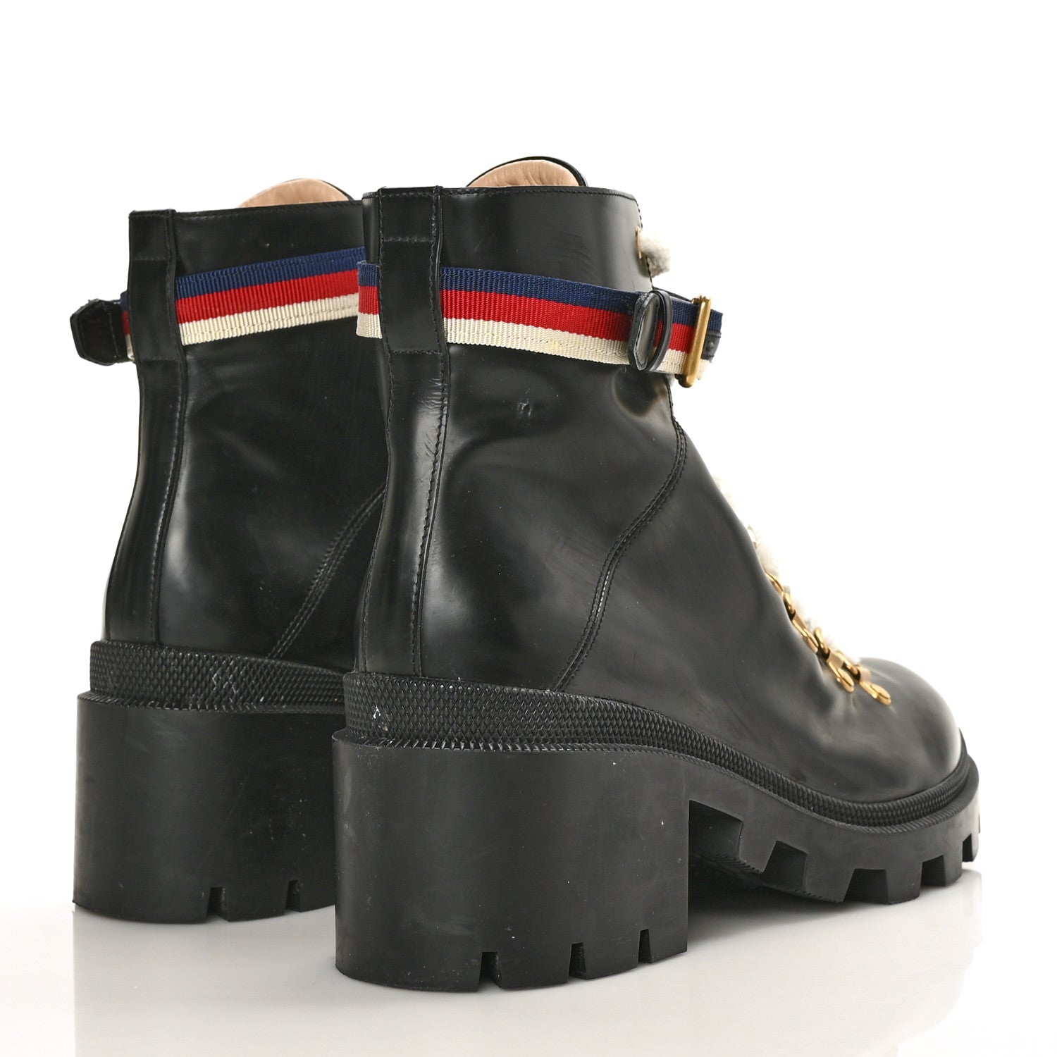 Gucci Calfskin Sylvie Web Lace Up Combat Boots 41 Black 4 of 7
