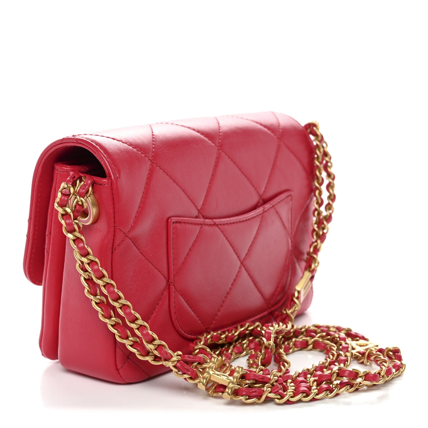 Lambskin Quilted Enamel Chain Logo Mini Flap Red