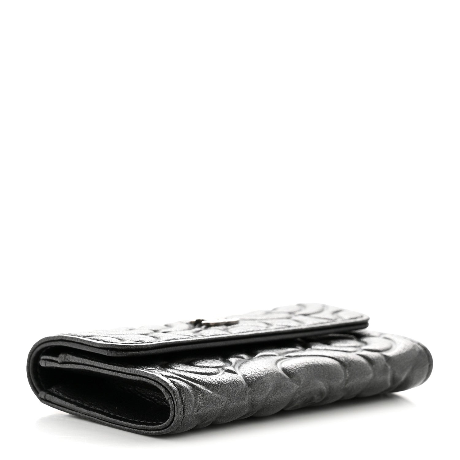 Chanel Goatskin Camellia Embossed Flap Card Holder Wallet Anthracite 4 of 9