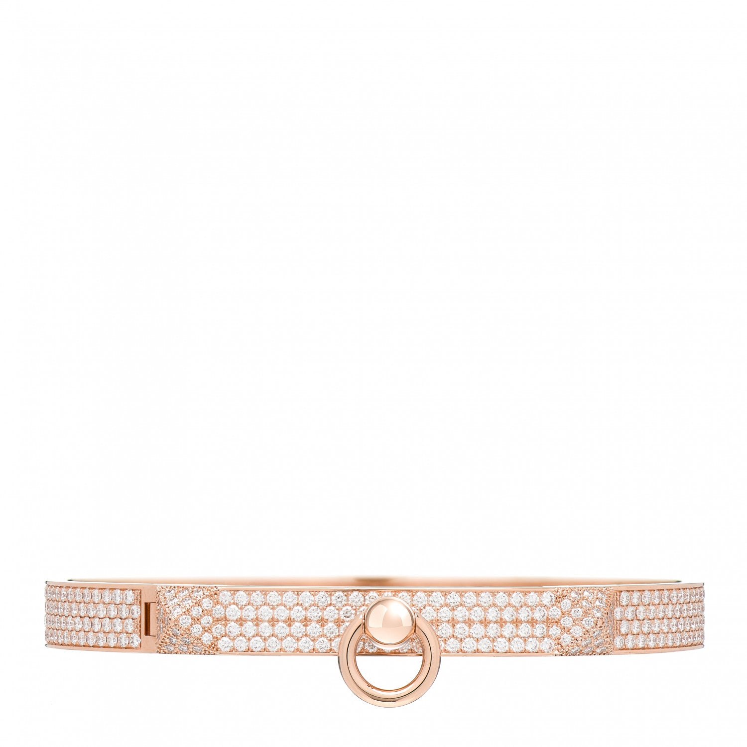 Hermes 18K Rose Gold Diamond PM Collier De Chien Full Pave Bracelet SH 1 of 4
