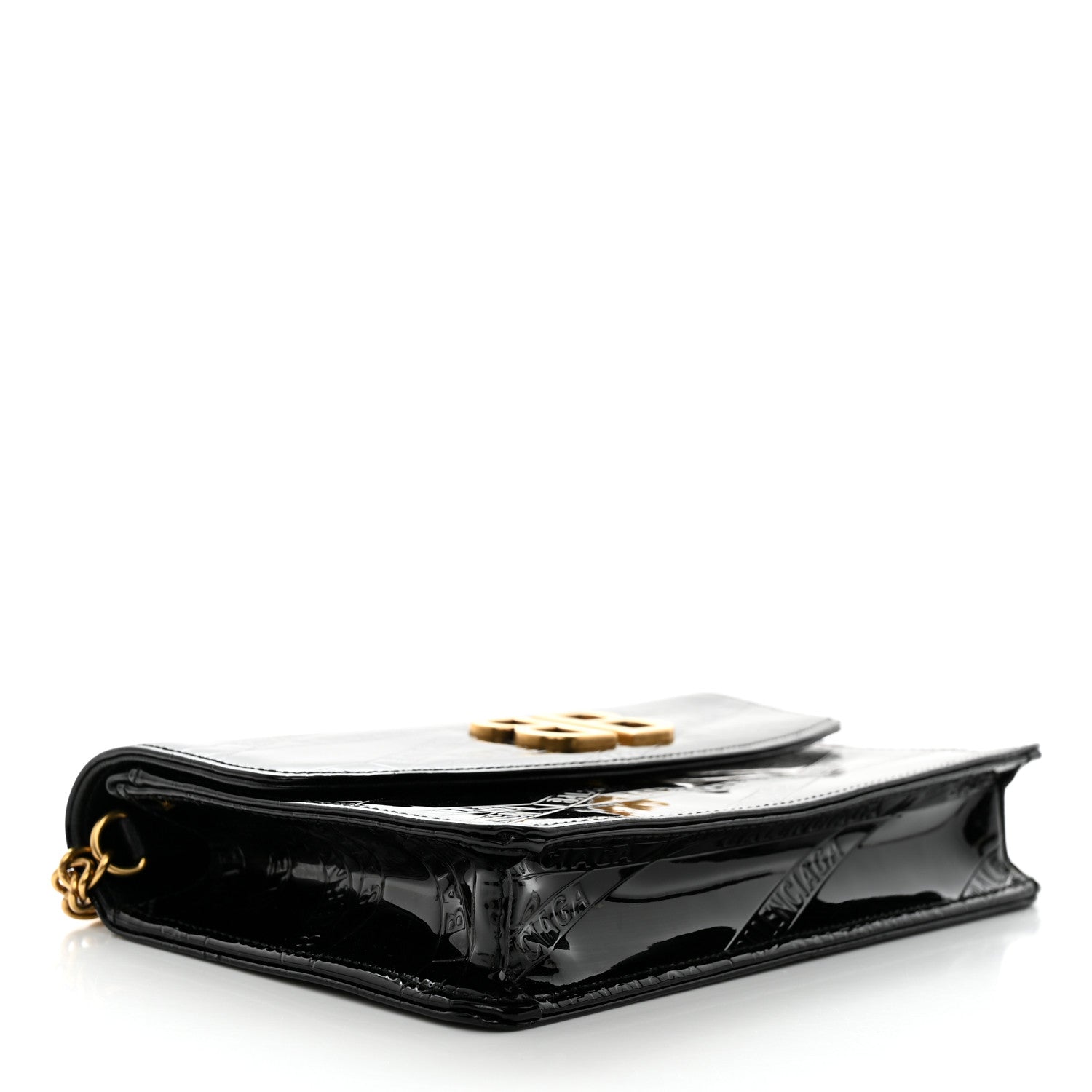 Balenciaga Patent Losange Monogram Embossed BB Wallet On Chain Black 4 of 11