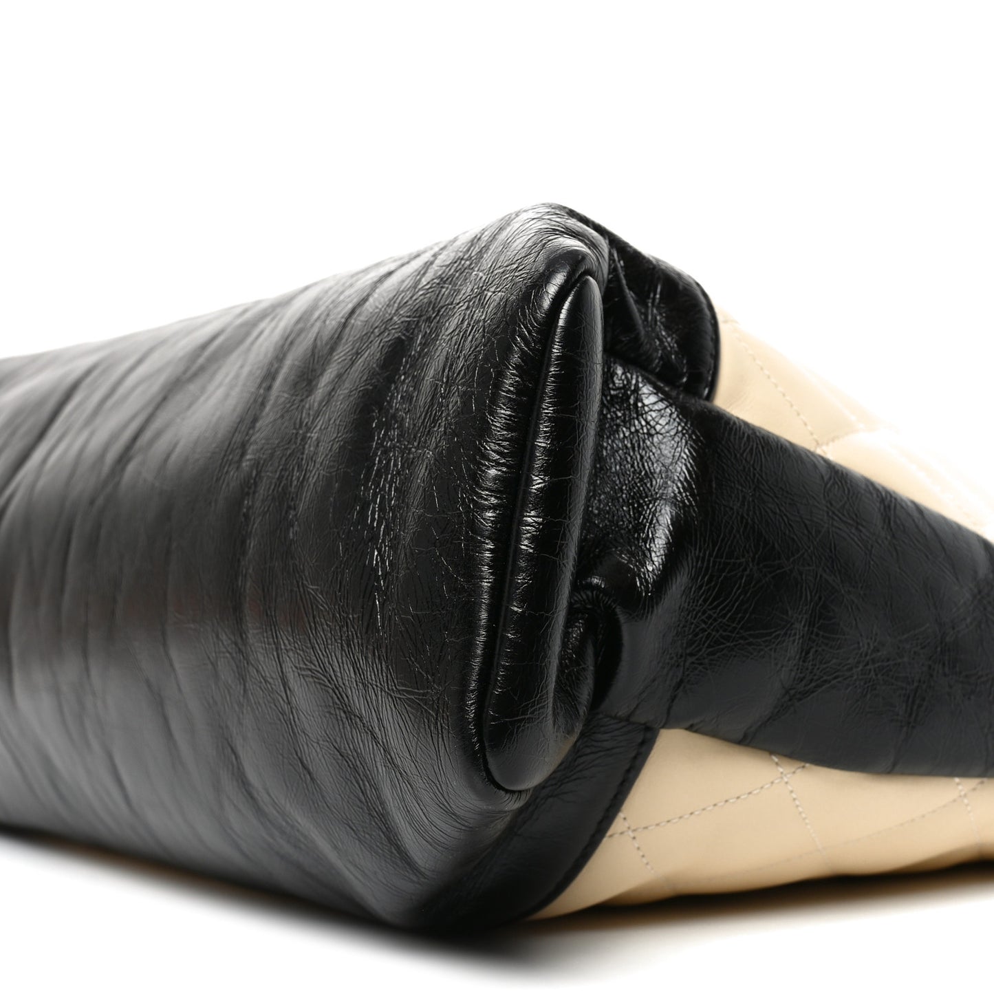 Aged Calfskin Quilted Large 31 Shopping Bag Beige Black