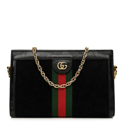 Gucci Suede Patent GG Web Small Ophidia Chain Shoulder Bag Black 1 of 14