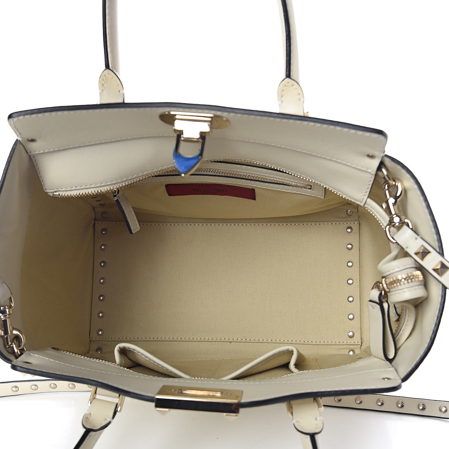 Vitello Small Rockstud Double Handle Tote Ivory