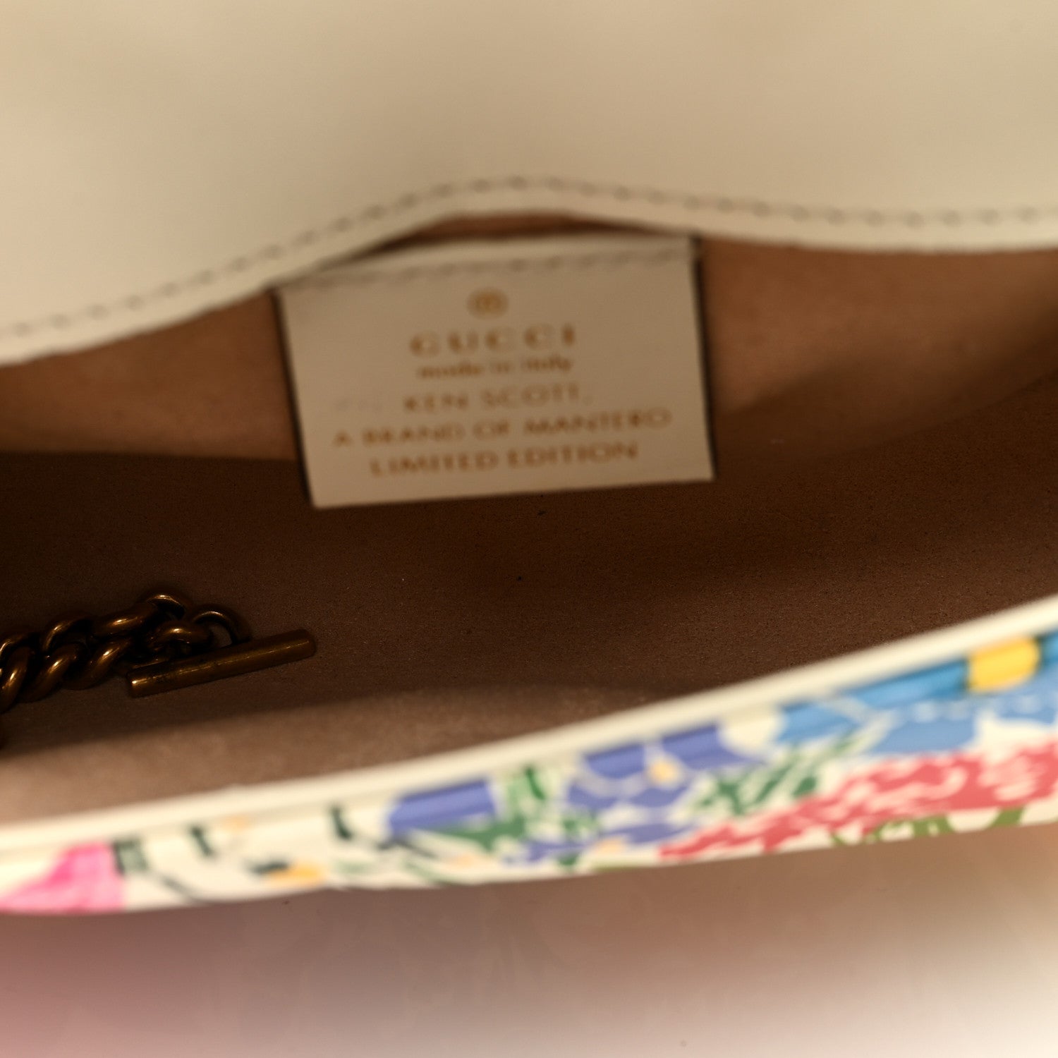 Gucci X KEN SCOTT Calfskin Matelasse Floral Print Super Mini GG Marmont Shoulder Bag Ivory Pink 5 of 10