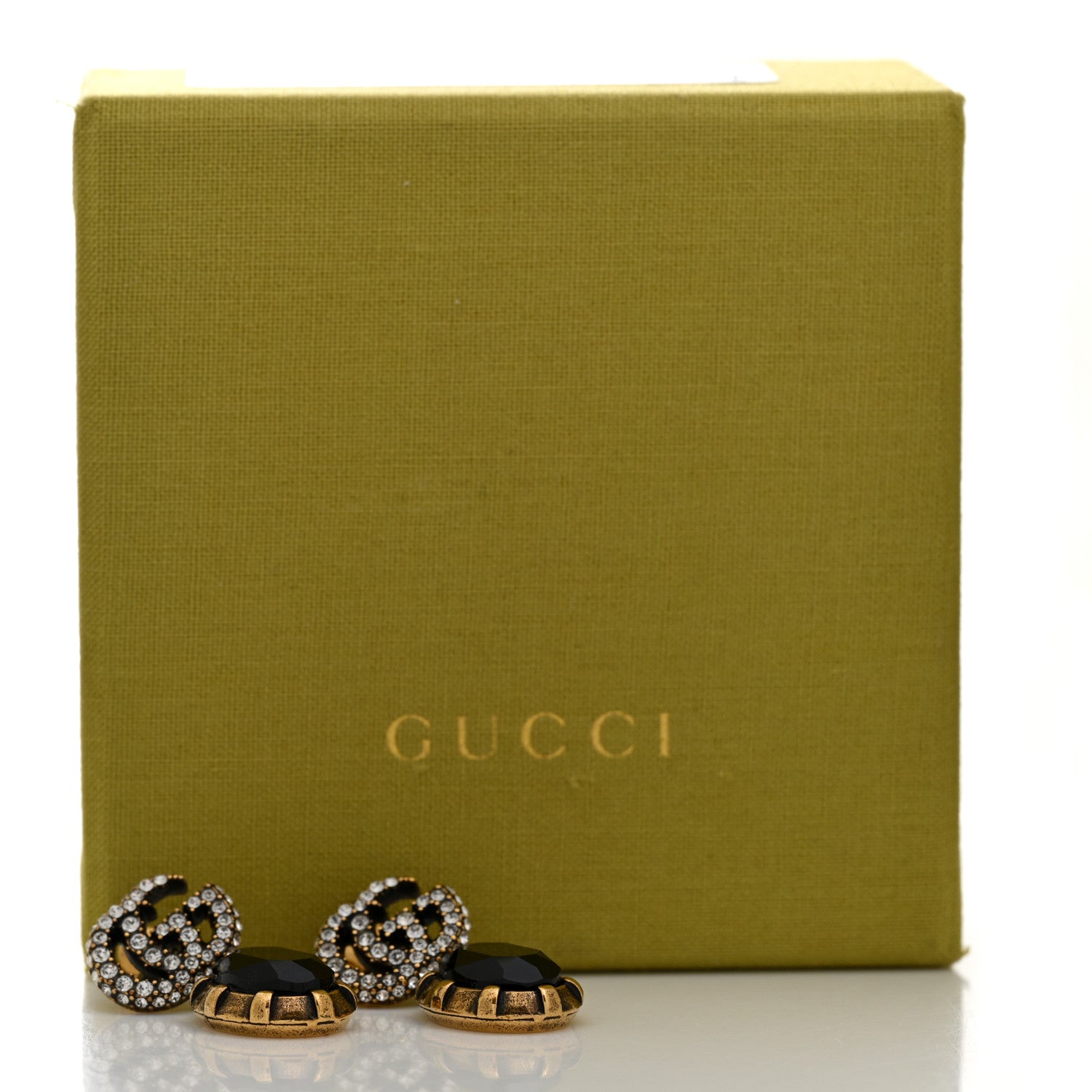 Gucci Crystal Double G Earrings Black Aged Gold 4 of 4