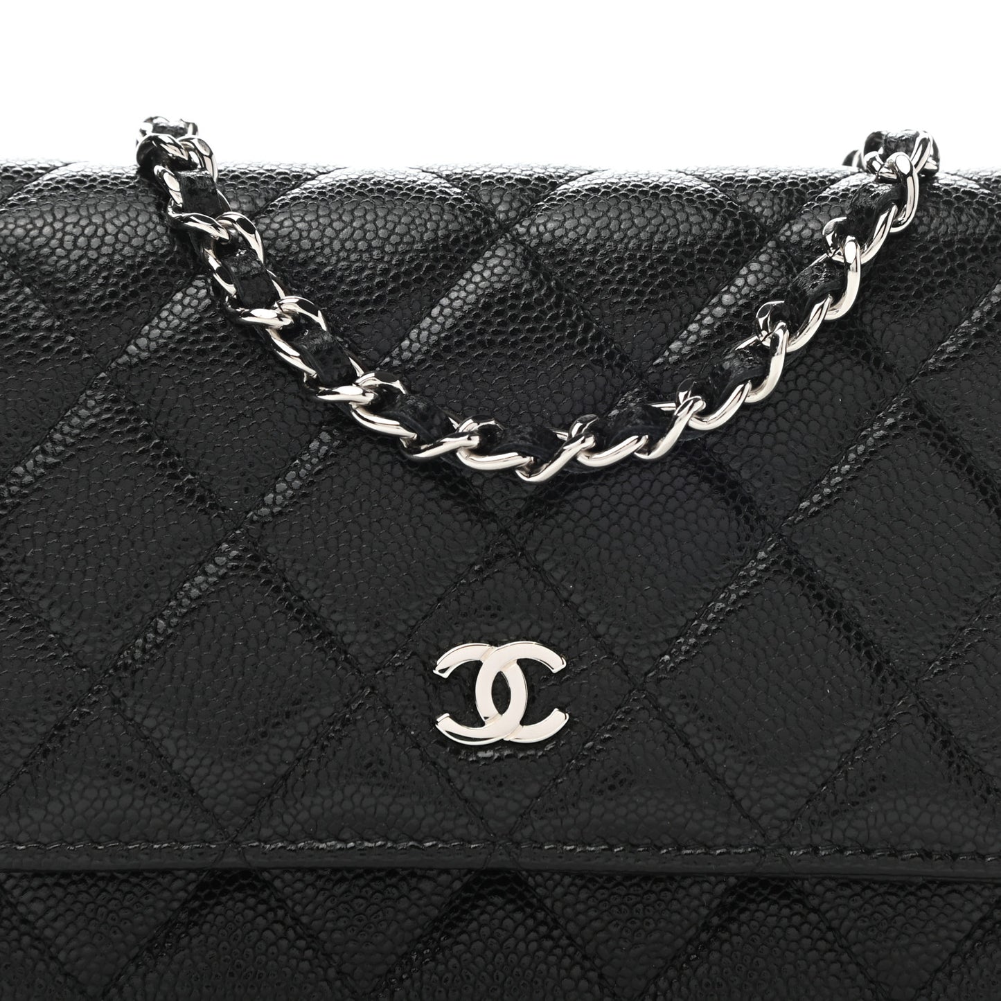 Caviar Quilted Mini Wallet On Chain WOC Black