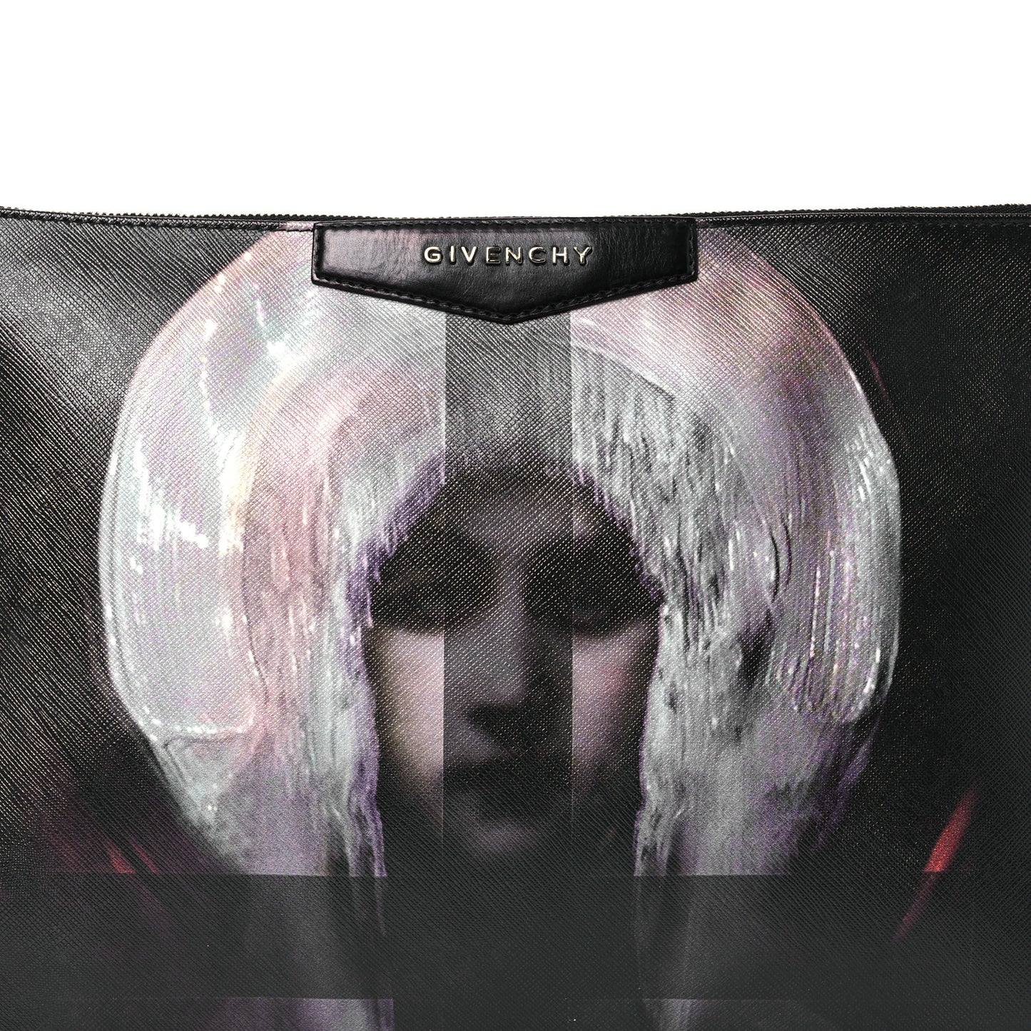 Textured Coated Canvas Madonna Print Large Cosmetic Pouch Black