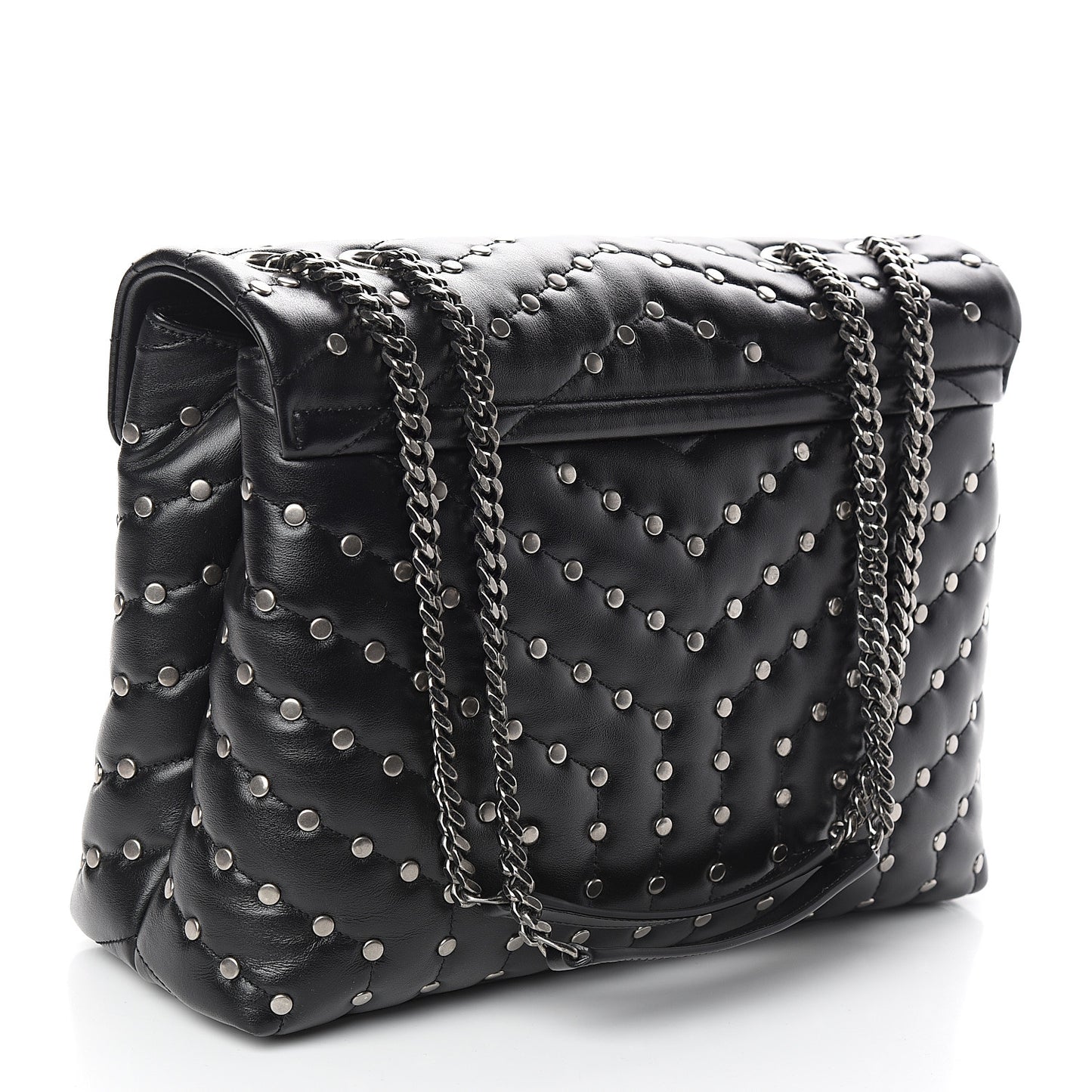Calfskin Studded Y Quilted Monogram Medium Loulou Chain Satchel Black