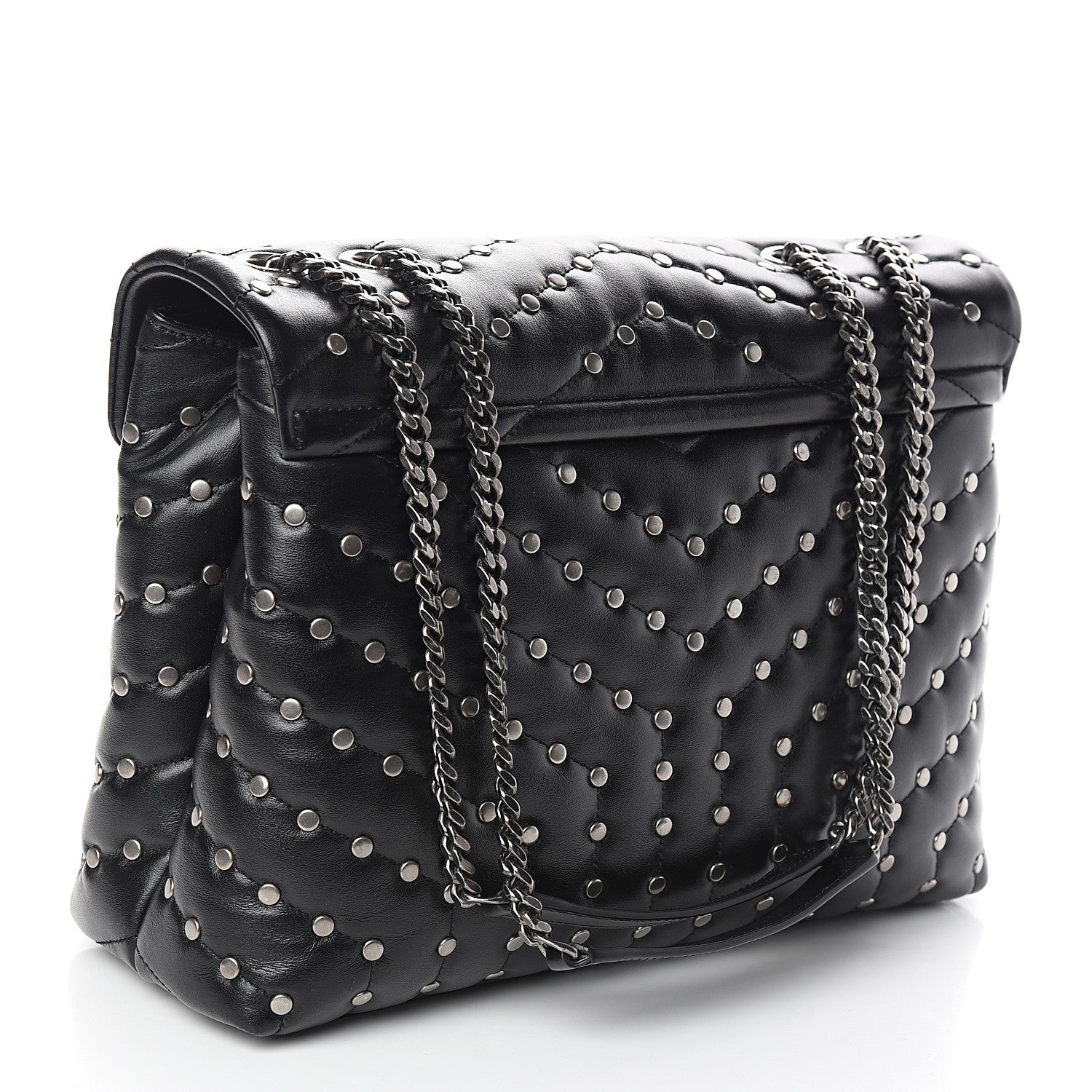 Saint Laurent Calfskin Studded Y Quilted Monogram Medium Loulou Chain Satchel Black 2 of 9