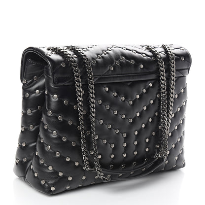 Saint Laurent Calfskin Studded Y Quilted Monogram Medium Loulou Chain Satchel Black 2 of 9