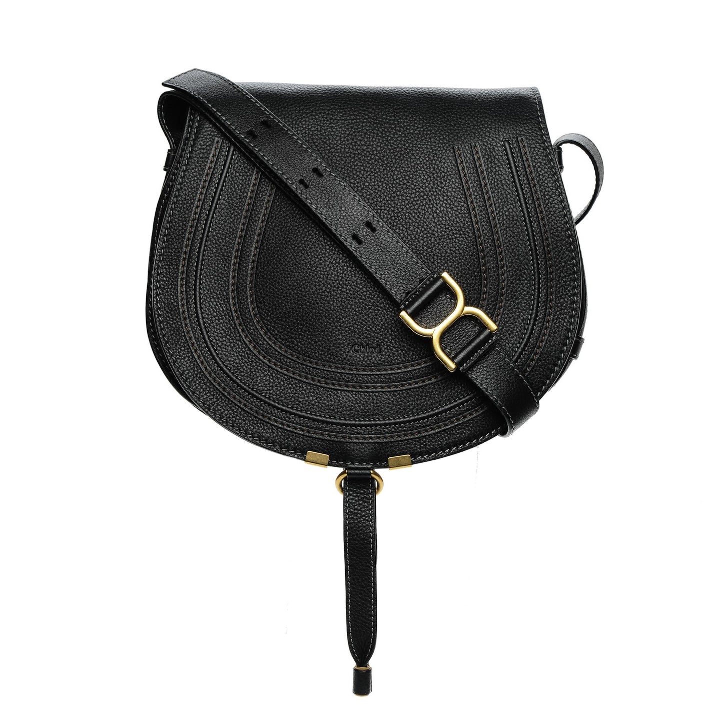 Calfskin Medium Marcie Round Crossbody Bag Black
