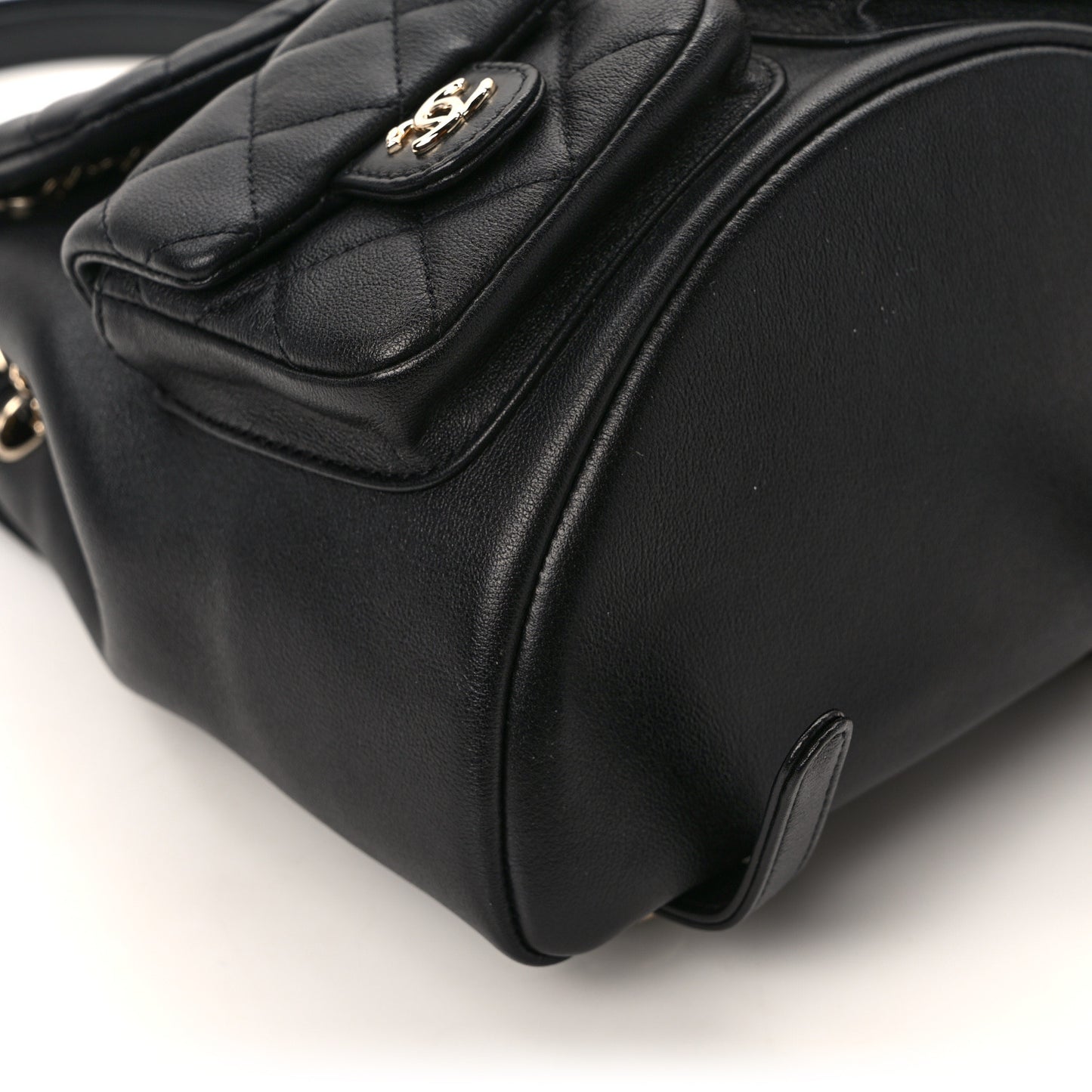 Calfskin Quilted Medium Duma Pockets Drawstring Backpack Black