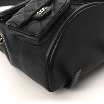 Chanel Calfskin Quilted Medium Duma Pockets Drawstring Backpack Black 11 of 12