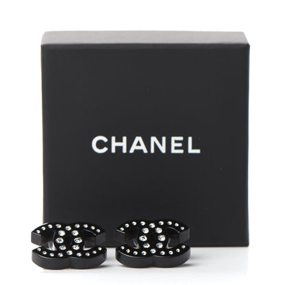 Chanel Resin Crystal CC Earrings Black 5 of 5