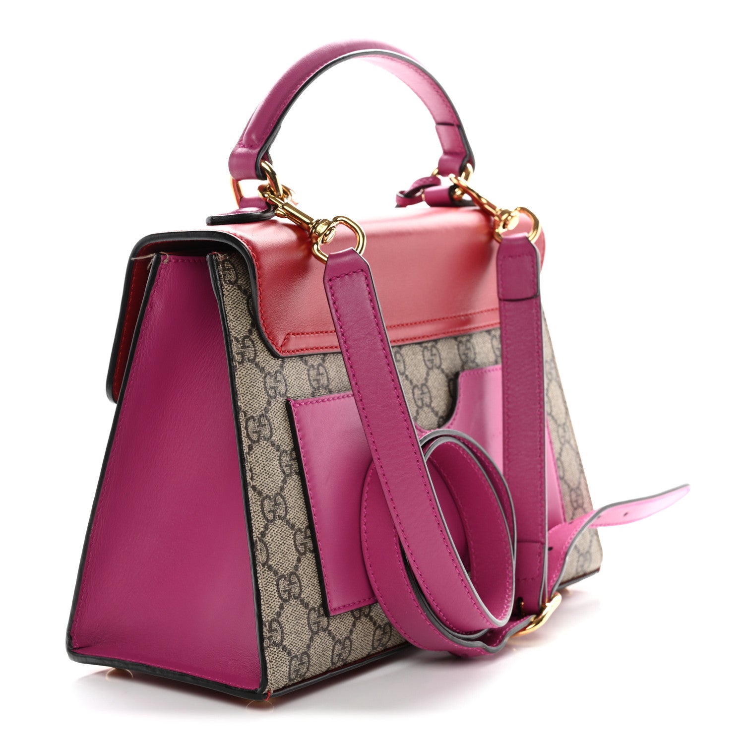 Gucci GG Supreme Monogram Calfskin Small Padlock Top Handle Bag Beige Hibiscus Red New Rosette 7 of 37
