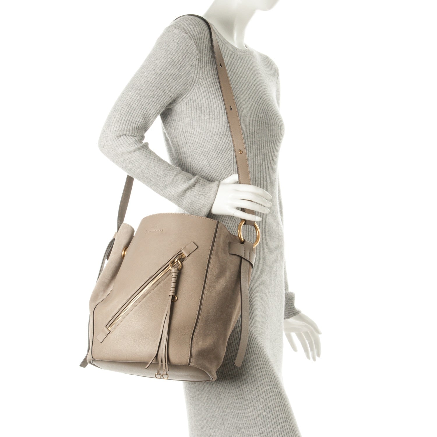 Chloe Smooth Suede Calfskin Medium Myer Double Carry Bag Motty Grey 2 of 7
