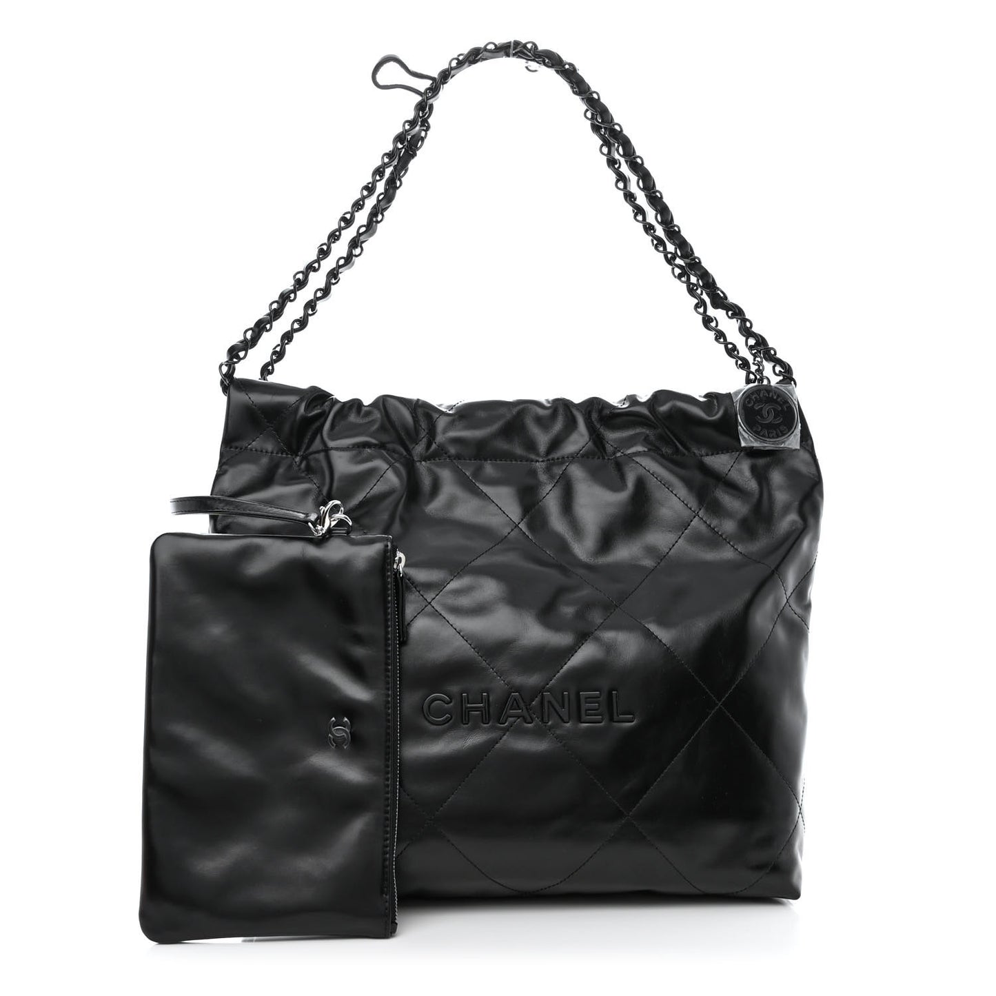 Shiny Calfskin Quilted Small Chanel 22 So Black