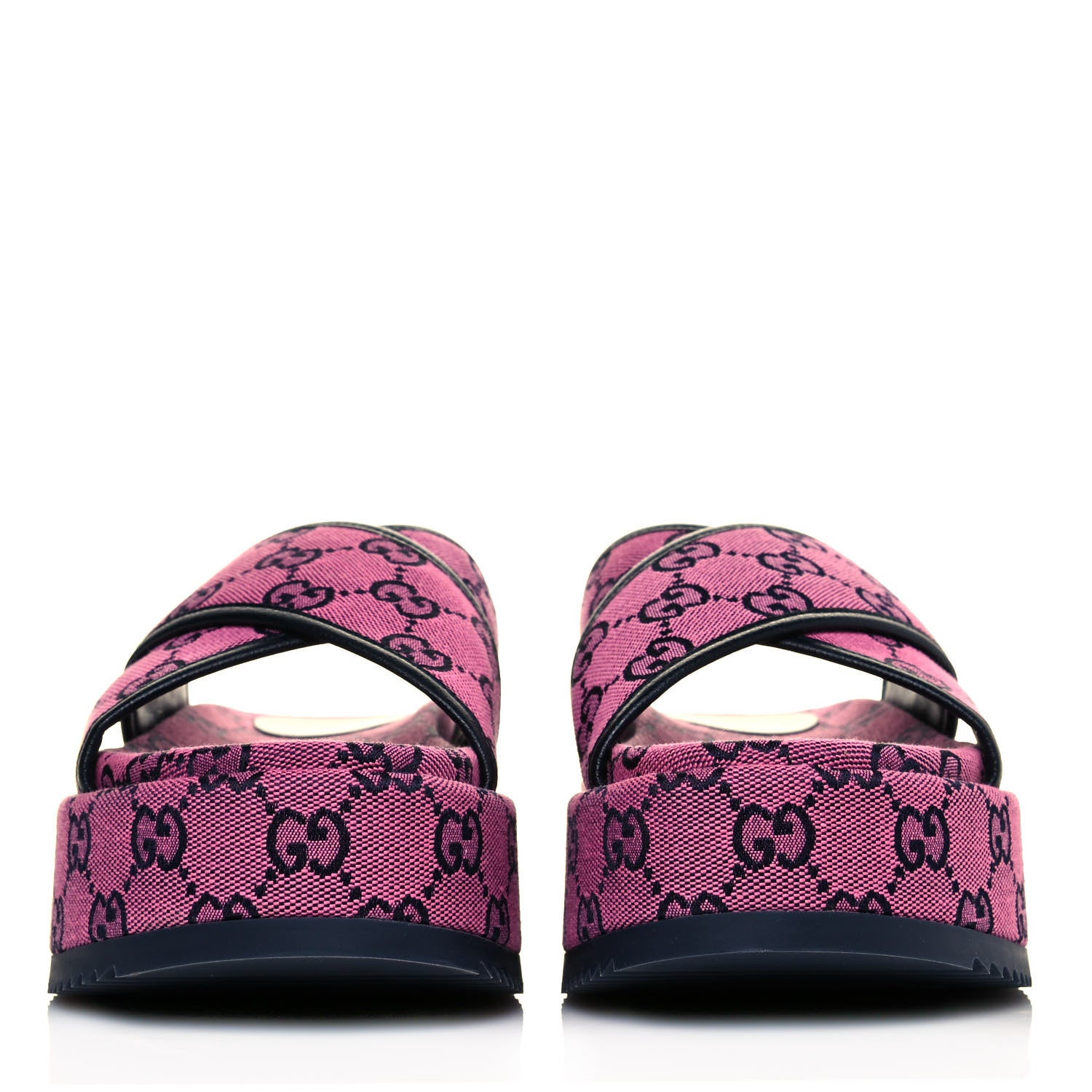 Gucci Monogram Multicolor Criss Cross Platform Slide Sandals 37 Pink Blue 2 of 9