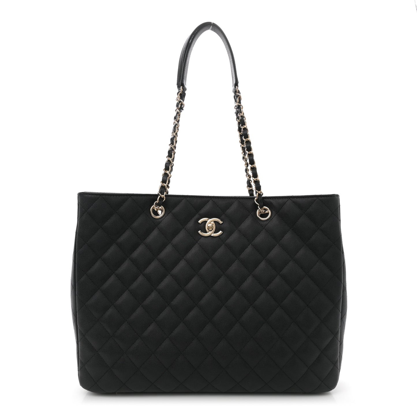Caviar Quilted Large Shopping Tote Black