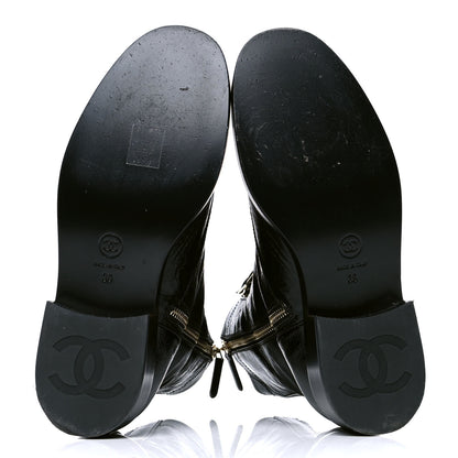 Chanel Aged Calfskin Lace Up Combat Boots 39 Black 4 of 4
