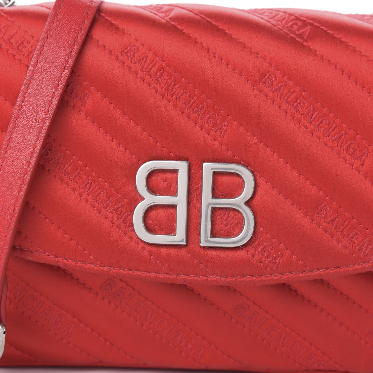 Balenciaga Satin Jacquard Logo Matelasse S BB Round Shoulder Bag Red 9 of 12