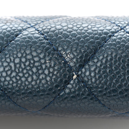 Chanel Metallic Caviar Quilted Square Wallet On Chain WOC Dark Blue 13 of 14