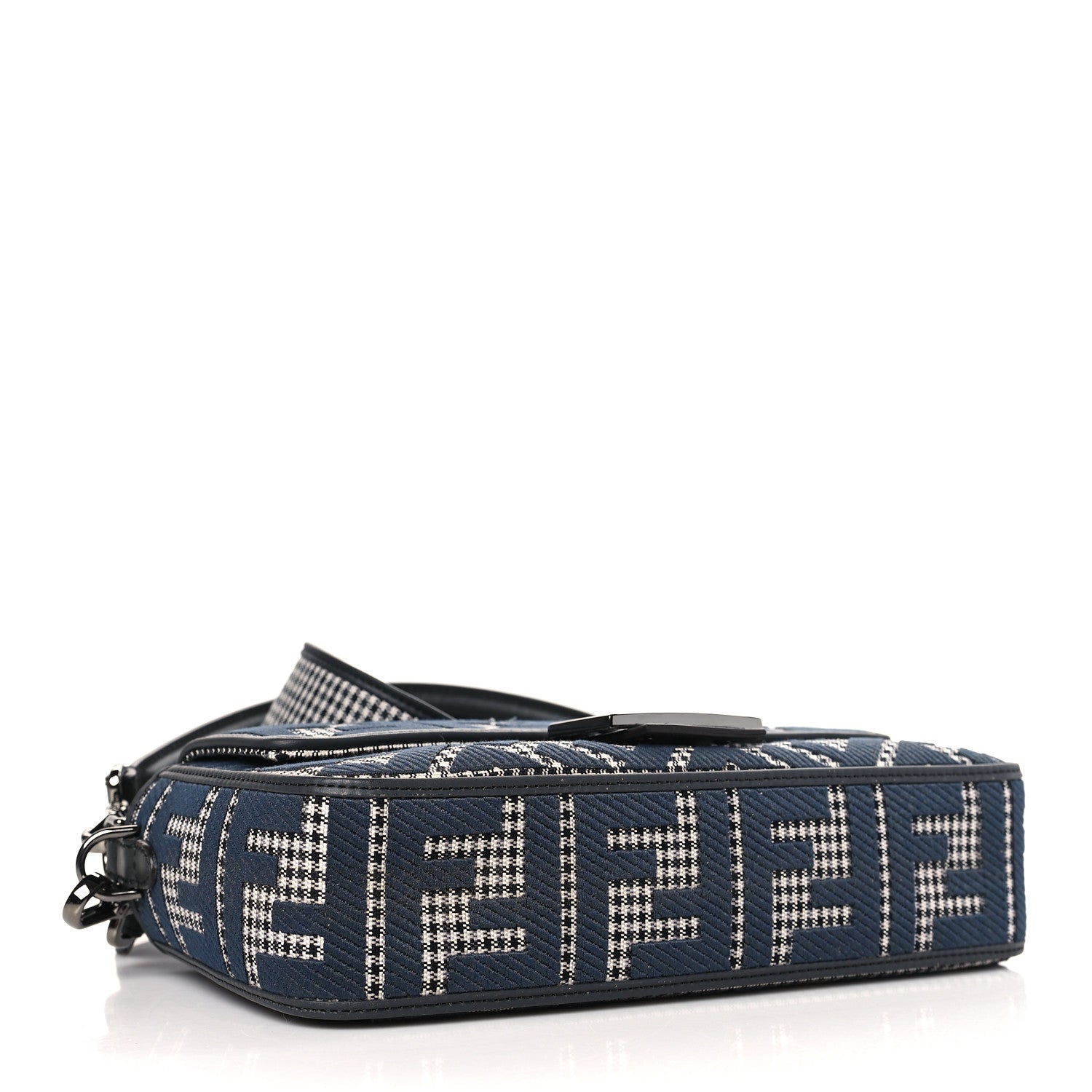 Fendi Wool Vitello King Houndstooth FF Embroidered Baguette Grigio Anthracite 4 of 9