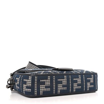 Fendi Wool Vitello King Houndstooth FF Embroidered Baguette Grigio Anthracite 4 of 9